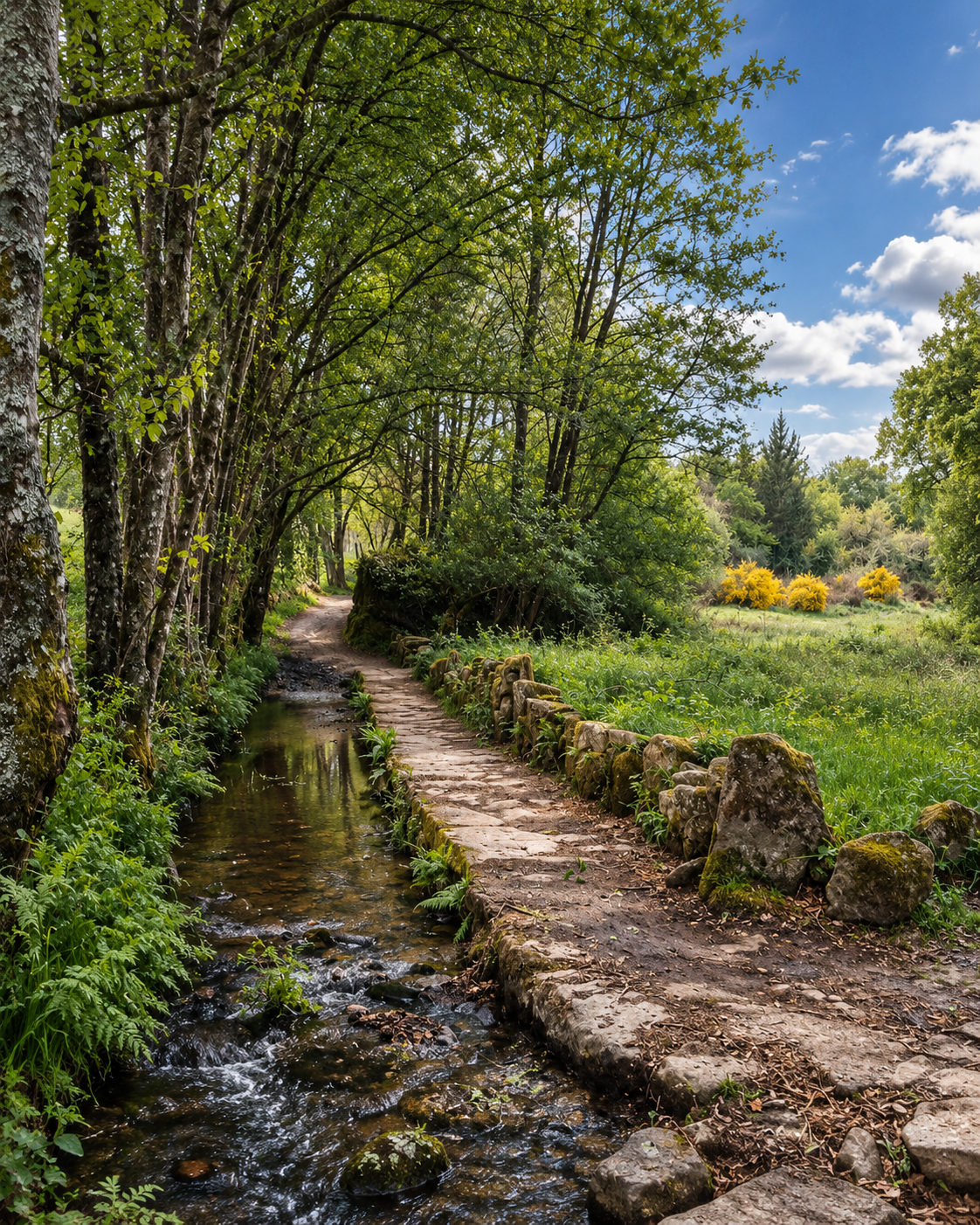 Paisagem e caminho durante o Caminho de Santiago